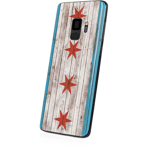 Chicago Flag Dark Wood Galaxy S9 Skin